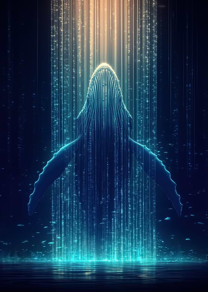 Digital Whale Ascending Through Light