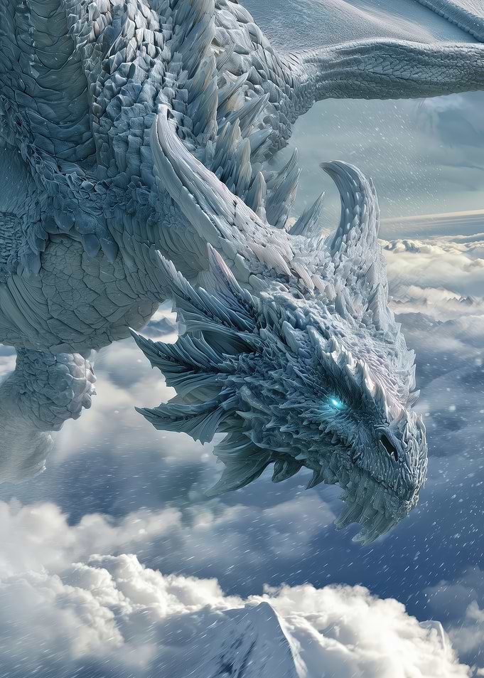 Majestic Ice Dragon in Snowy Mountains