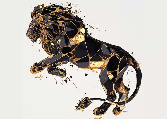 Geometric Black and Gold Lion