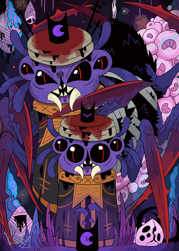 Two Purple Spider-like Creatures