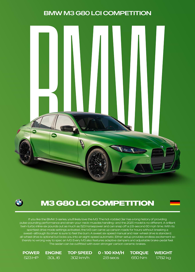 BMW M3 G80 LCI Competition Car Poster