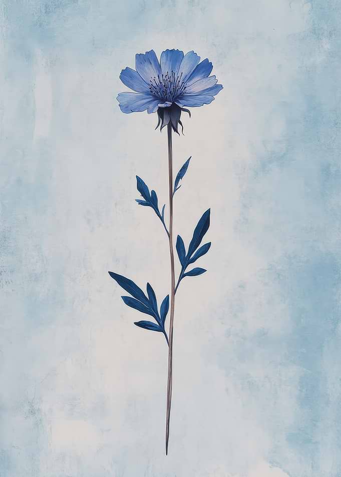 Dandelion Blue Flower on Textured Background | Vintage botanical illustration