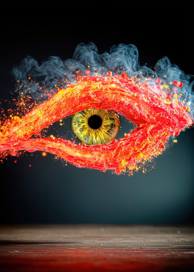 Fiery Eye with Smoke and Sparks
