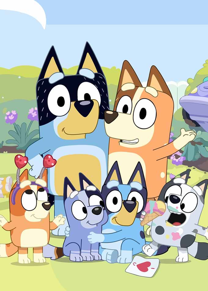 Bluey Family with Ice Cream and Hearts