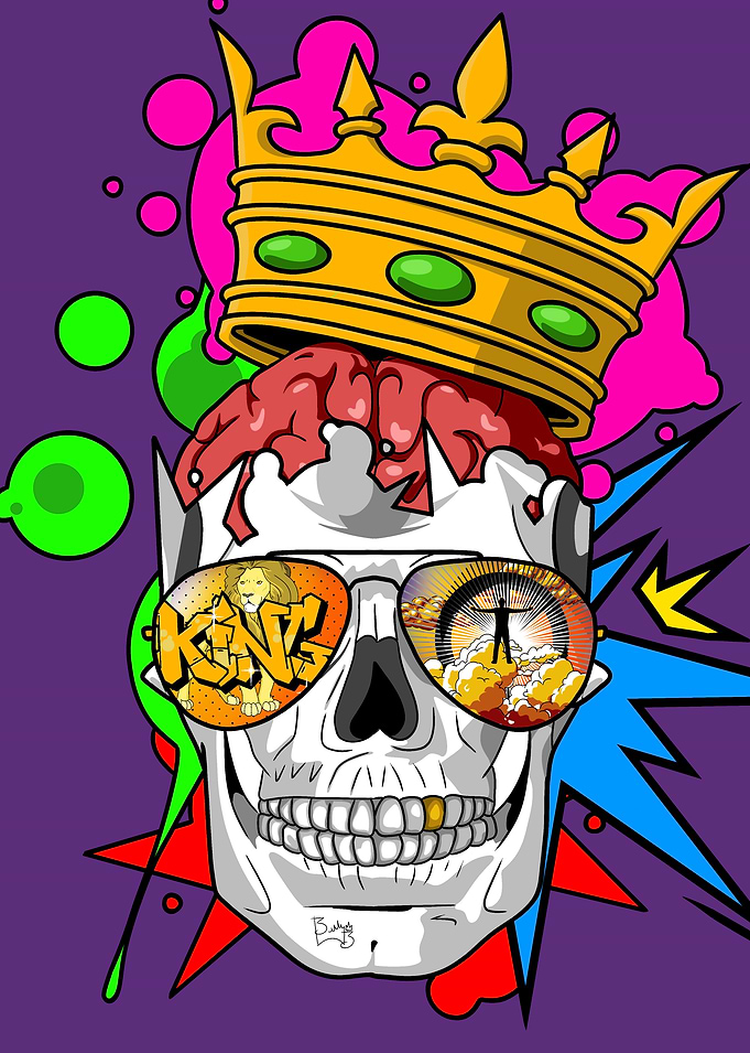 King Skull with Crown and Brain