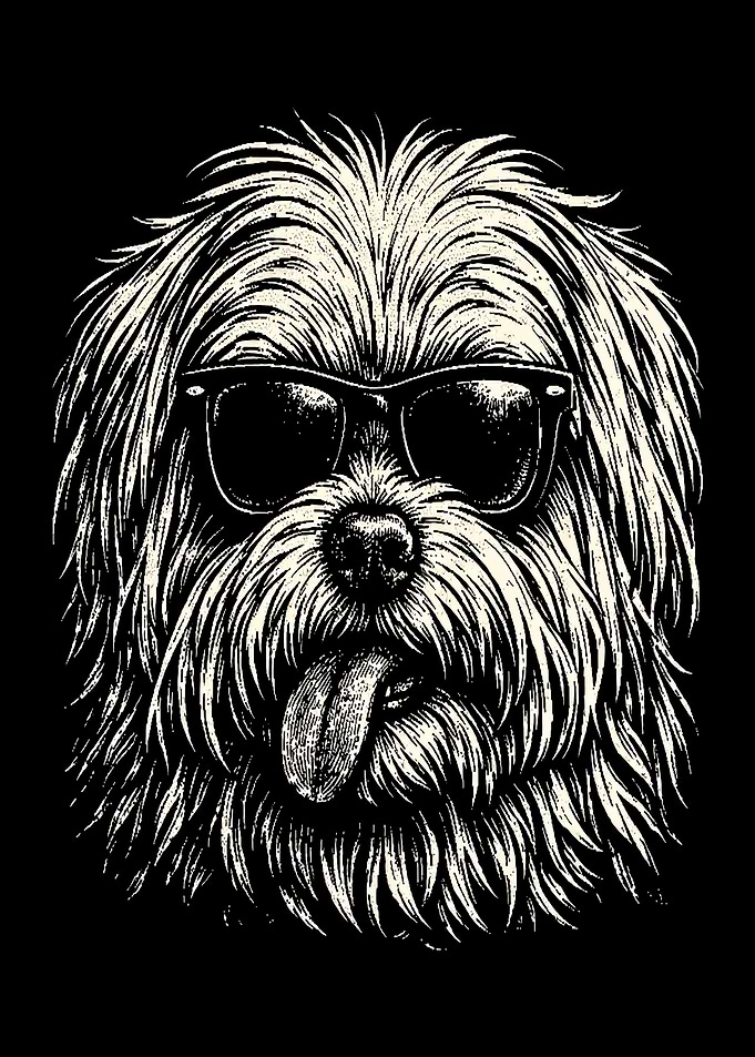 Maltese Dog Wearing Sunglasses with Tongue Out