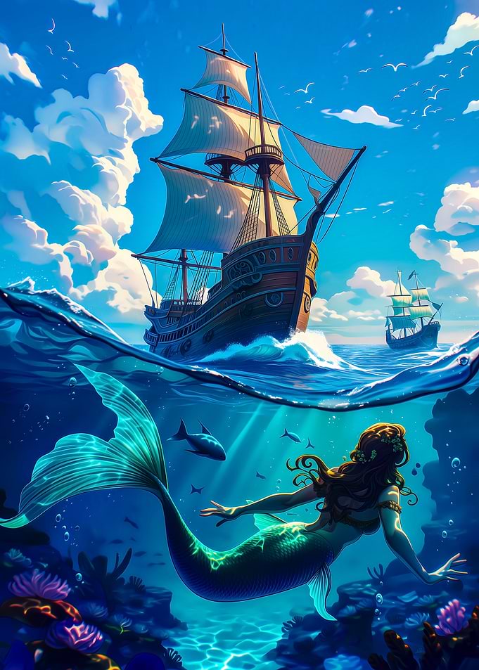 Mermaid and Sailing Ships