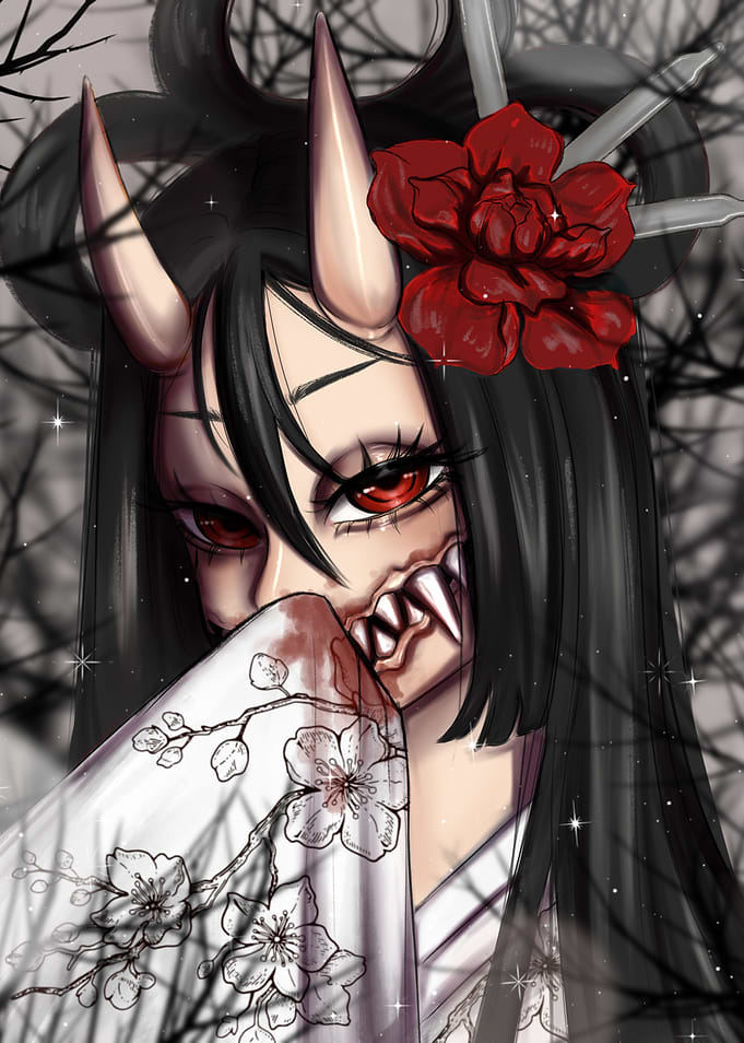 Demonic Woman with Red Flower