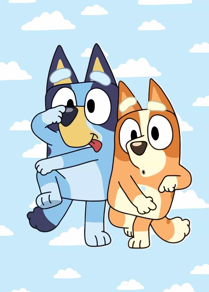 Bluey and Bingo playing