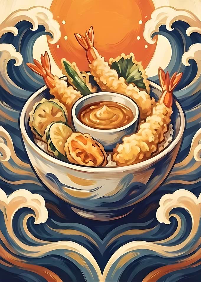 Tempura Bowl with Japanese Waves
