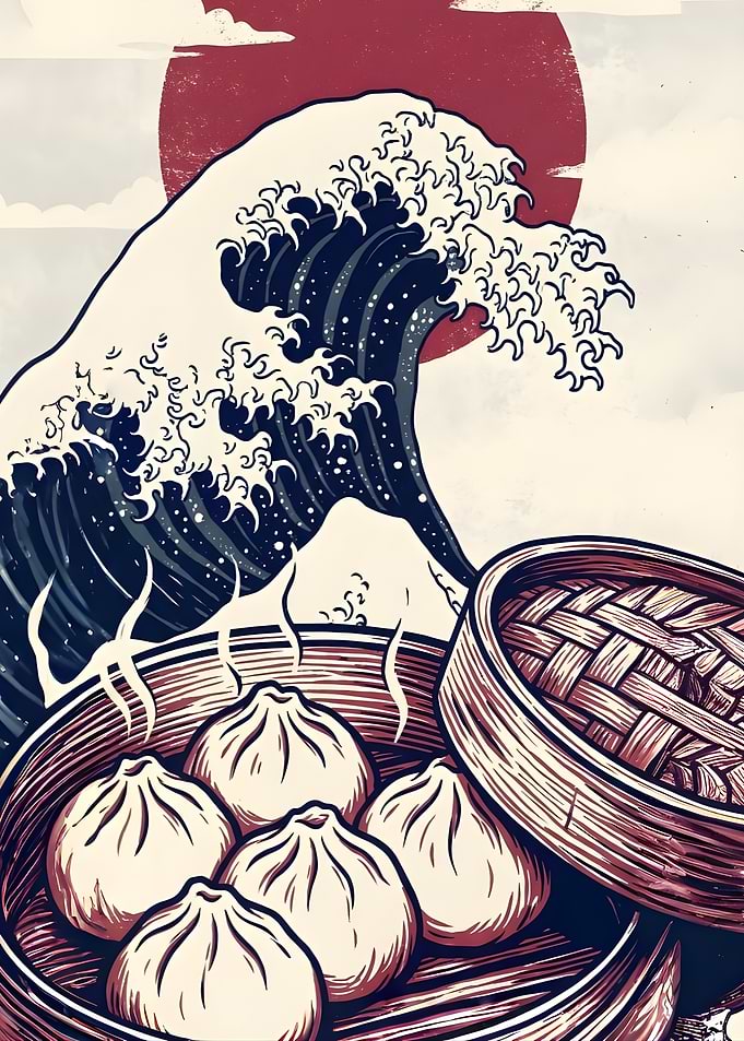 Great Wave with Steaming Dumplings