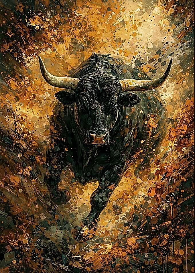 Powerful Black Bull Charging