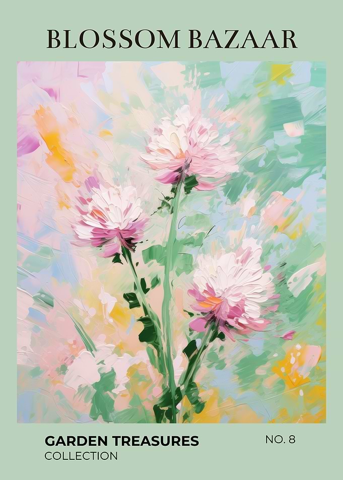Blossom Bazaar Garden Treasures | Pink Wild Blossoms Watercolor Botanical Wall Art