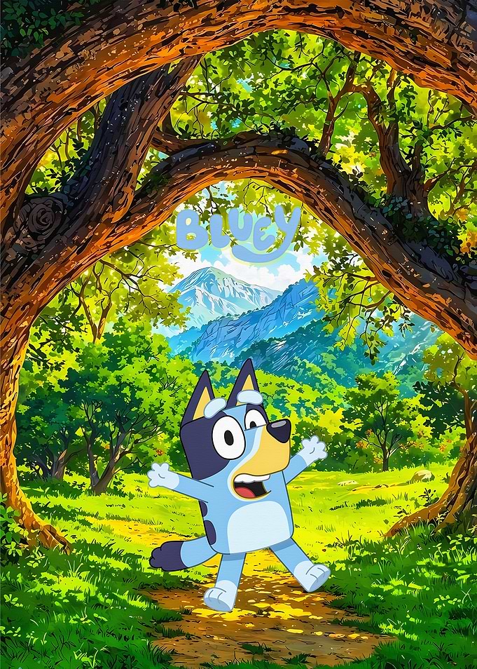 Bluey in a Forest Clearing