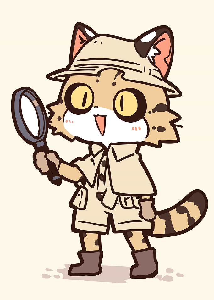 Cute Cat Explorer with Magnifying Glass