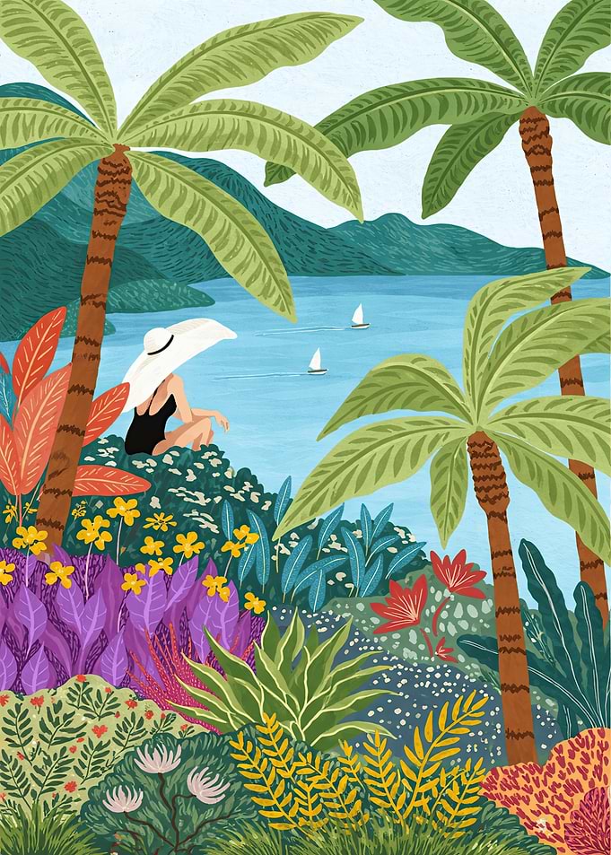 Woman in Hat by Tropical Ocean