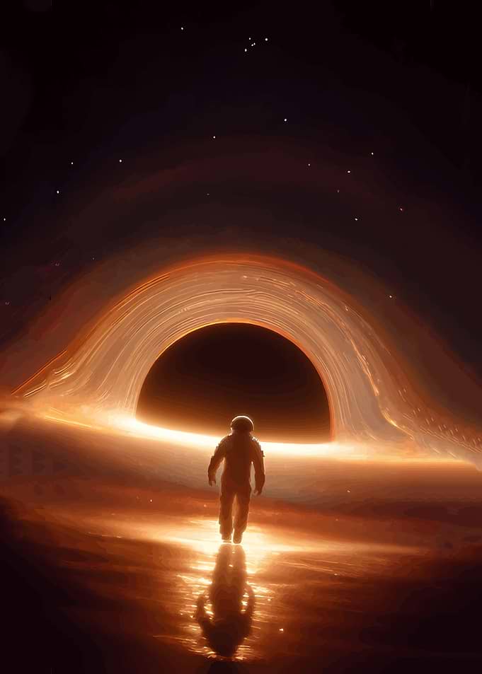 Astronaut facing a black hole
