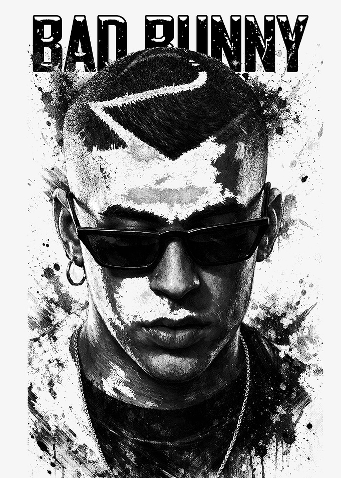 Bad Bunny Portrait with Splatter Art