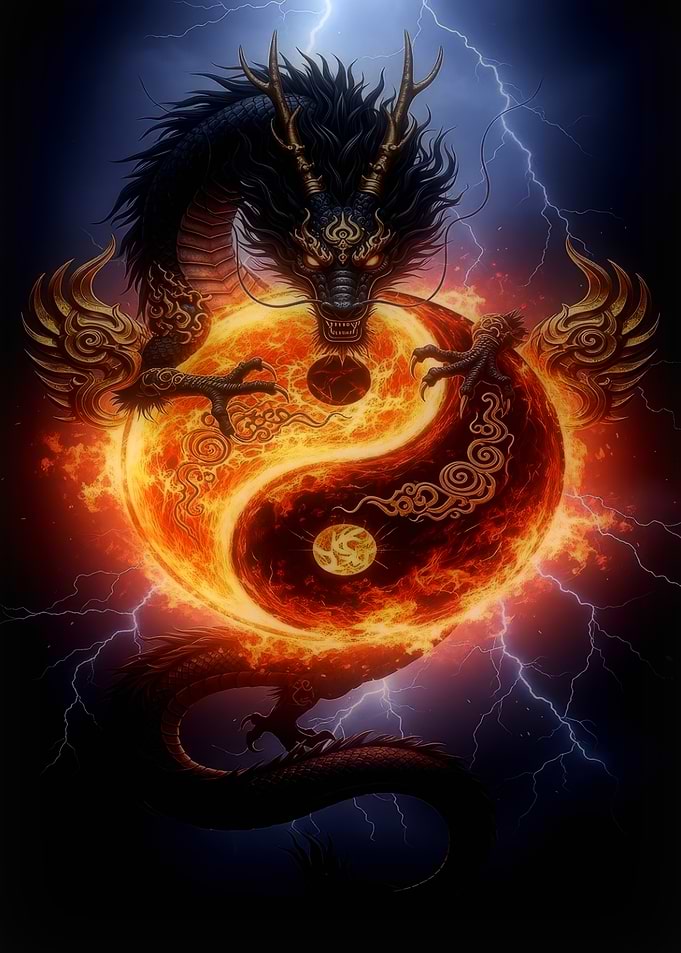 Dragon and Yin Yang Symbol