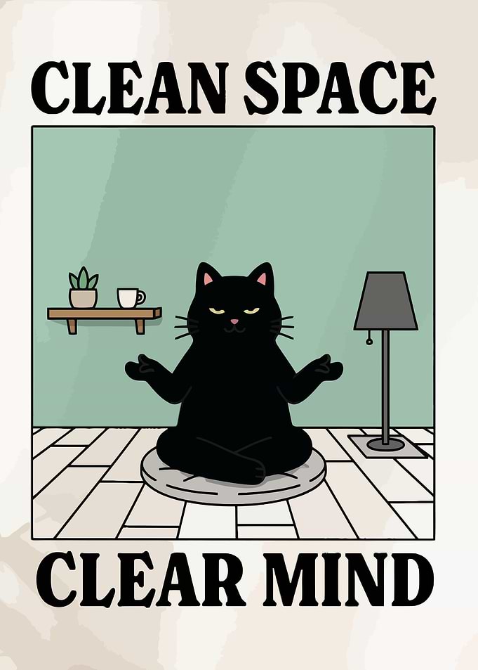 Clean Space Clear Mind Meditating Cat