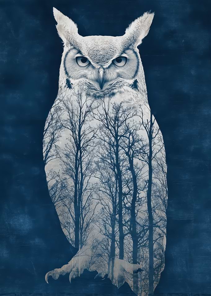 Double Exposure Owl and Forest