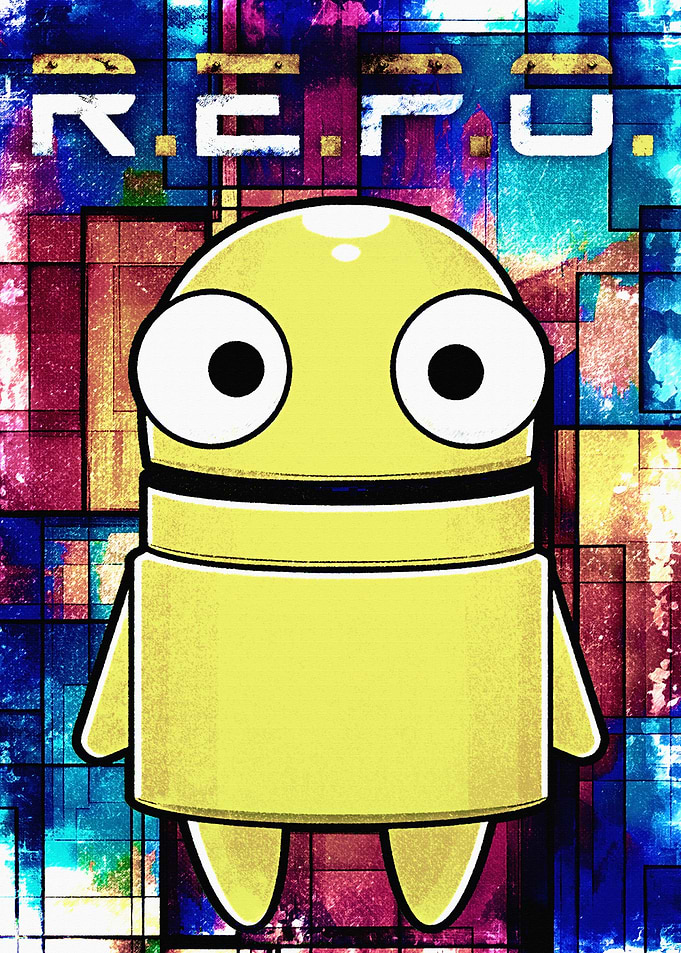 Cute Yellow Robot with 'R.E.P.O.' Text
