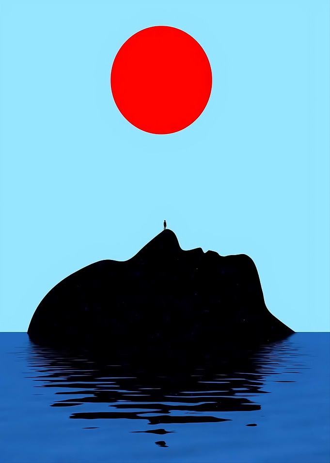 Silhouette of a face in the sea