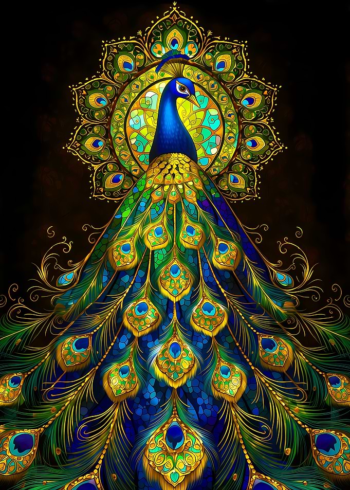 Stained Glass Peacock Mandala