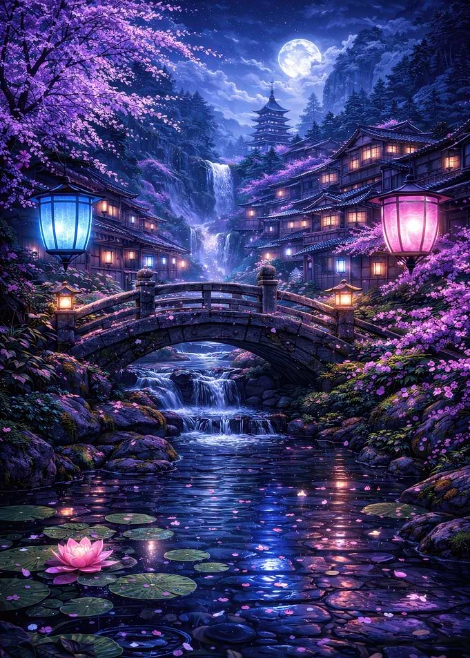Enchanting Japanese Village at Night