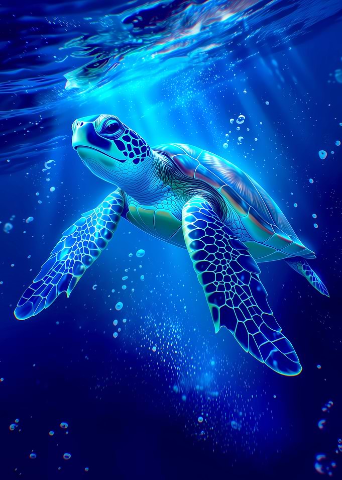 Sea Turtle Swimming in Blue Water