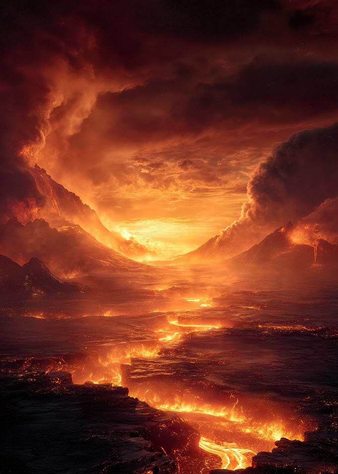 Volcanic Landscape with Lava Flow