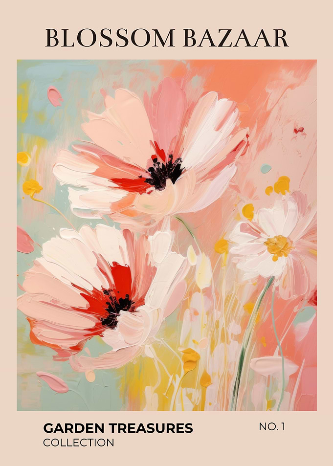 Blossom Bazaar Floral Painting | Soft Pink Floral Watercolor Poster