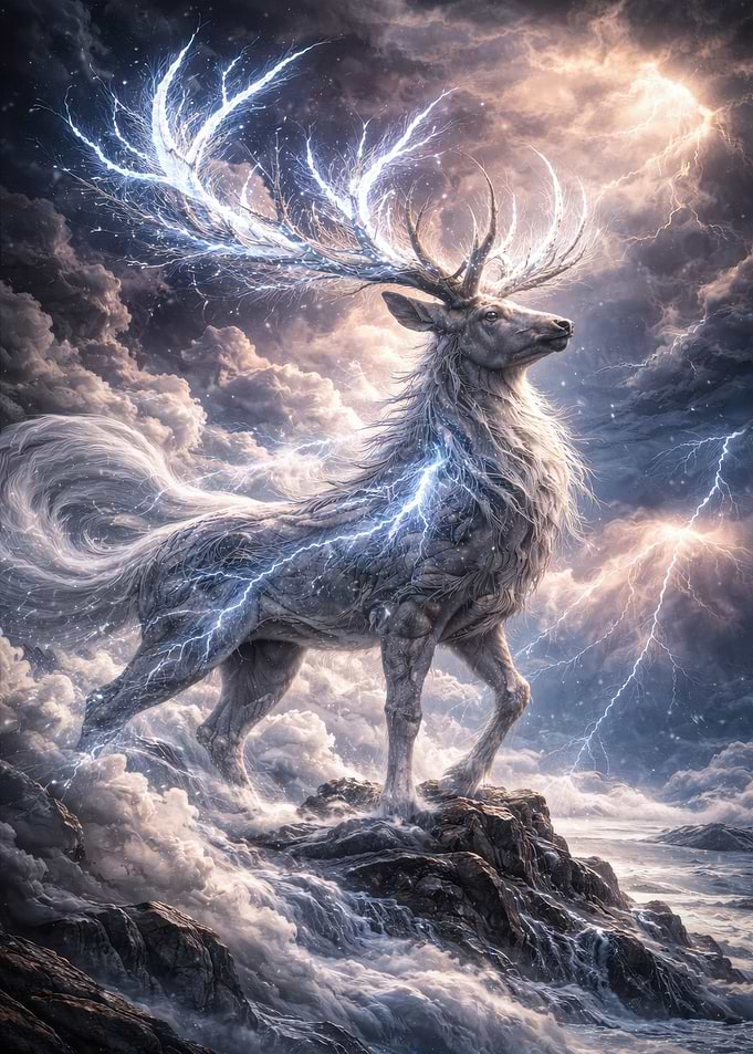 Majestic Stag with Lightning Antlers