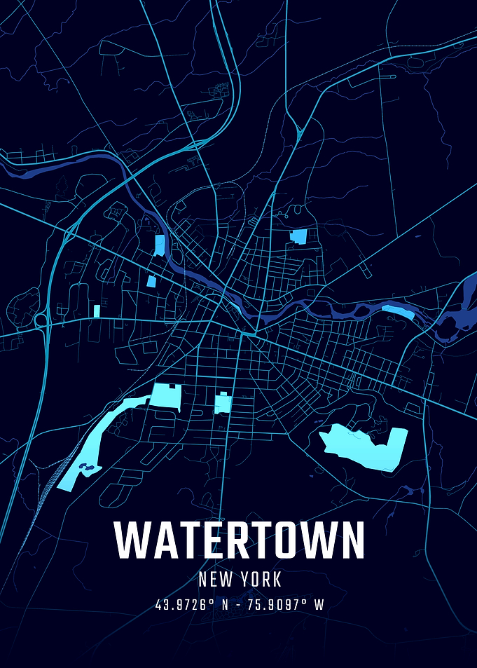 Watertown New York Midnight City Map
