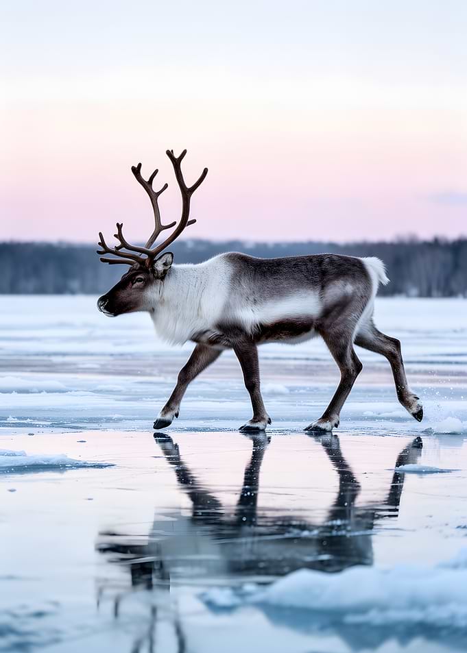 Reindeer walking on ice