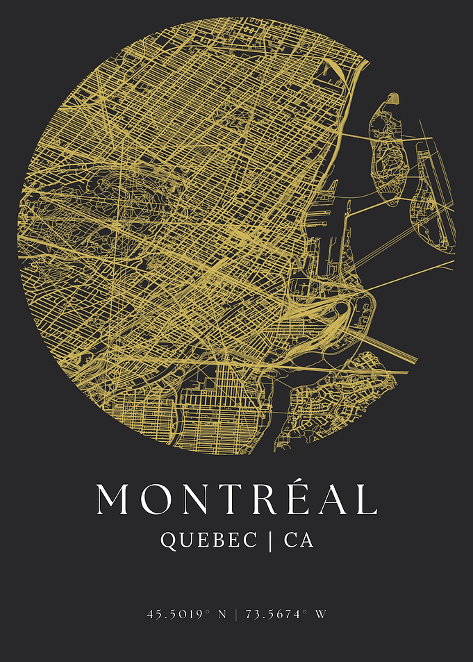 Montreal City Map Art Dark