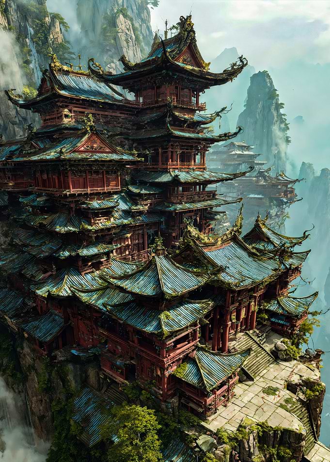Mystical Asian Mountain Temple Fantasy