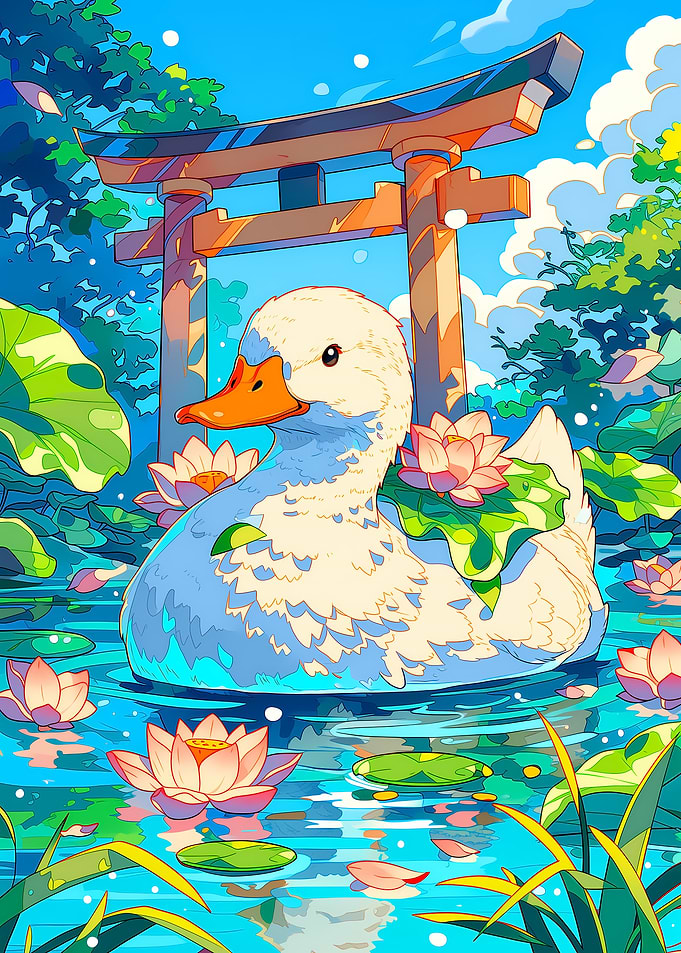 Cute Duck in a Japanese Garden