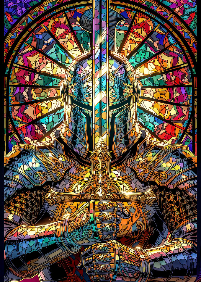 Stained Glass Knight with Sword
