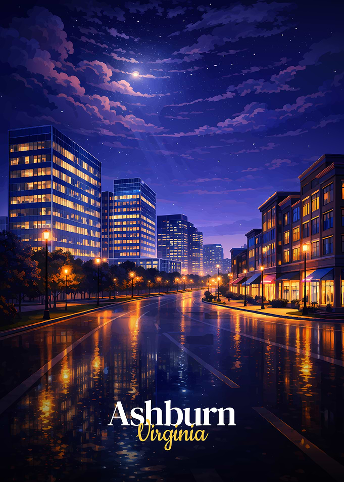 Ashburn Virginia Cityscape at Night