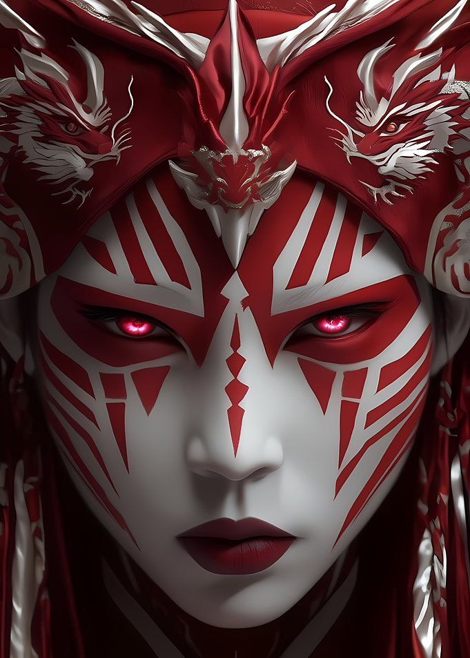 Warrior with Dragon Headdress and Face Paint