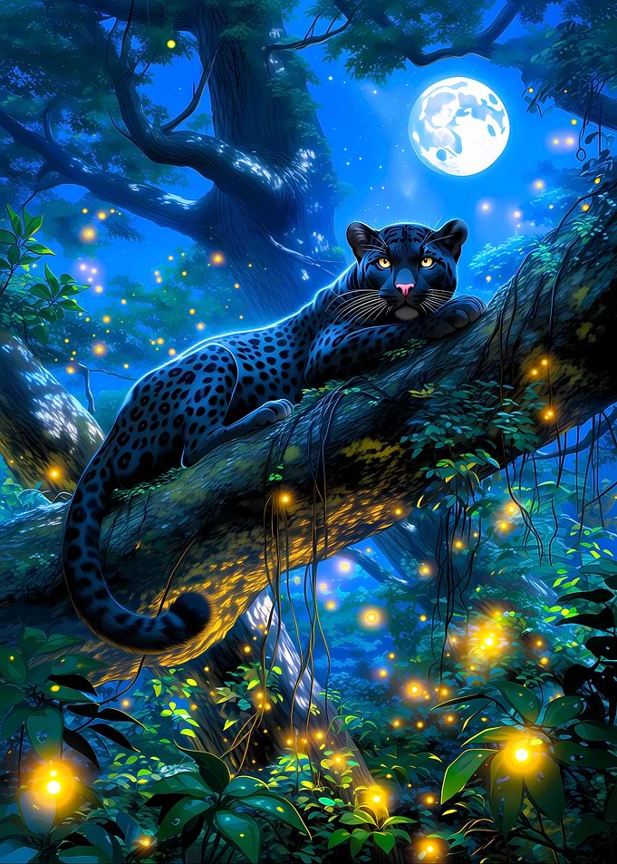 Black Panther in a Magical Forest