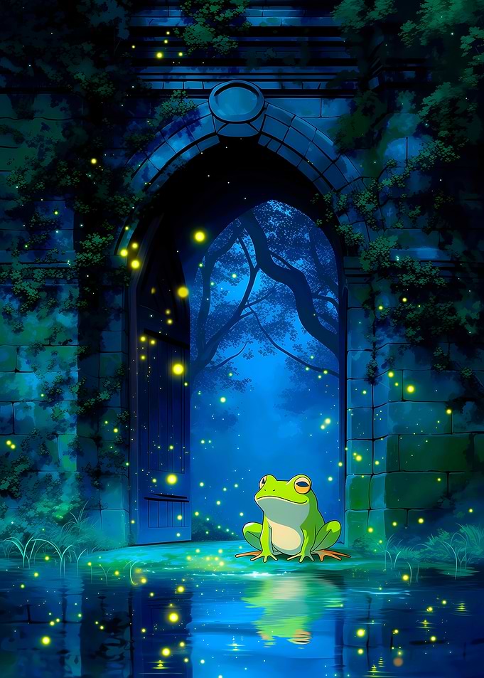 Frog by Ancient Archway at Night
