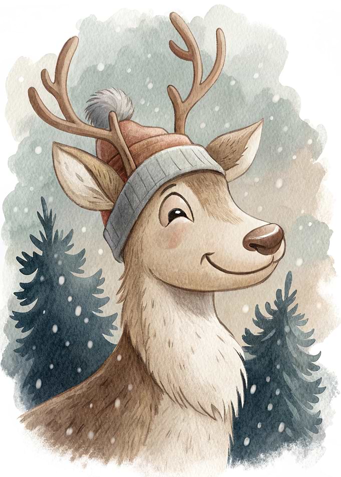 Cute Deer in Winter Hat