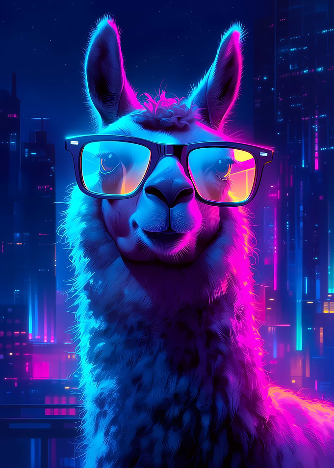 Llama Wearing Glasses in Neon City