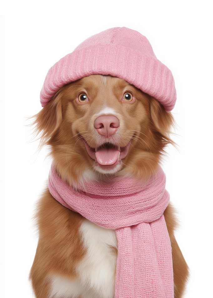 Cozy Nova Scotia Duck Tolling Retriever Dog Wearing Pink Winter Hat and Scarf