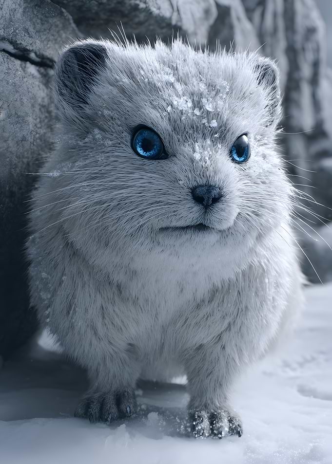 Cute Snow Creature with Blue Eyes