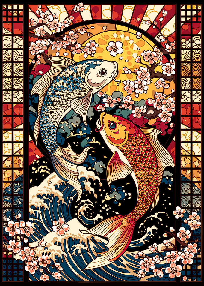 Koi Fish and Cherry Blossoms