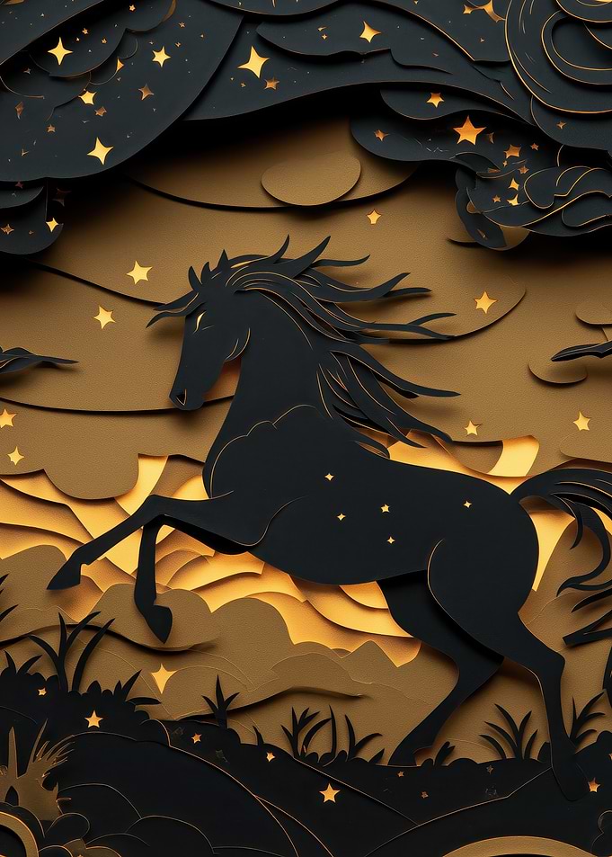Black Horse in Starry Night Sky