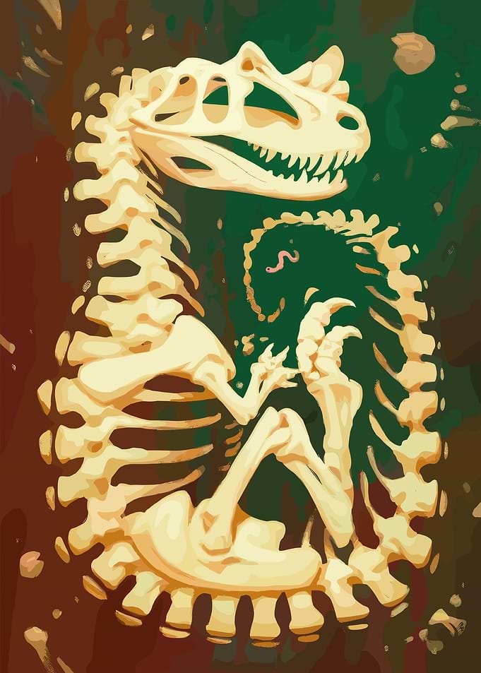 Dinosaur Skeleton with Worm